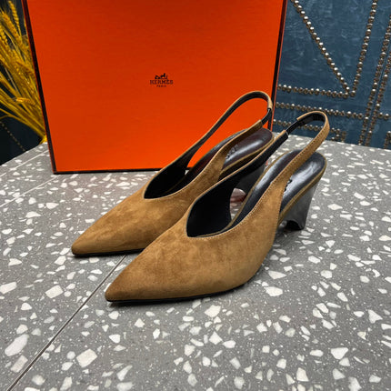 HIGH SLINGBACKS 7 CM IN CIDER BROWN SUEDE