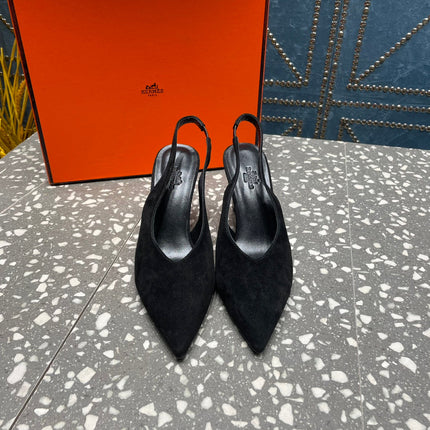 HIGH SLINGBACKS 7 CM IN BLACK SUEDE