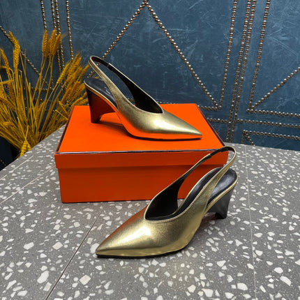 HIGH SLINGBACKS 7 CM IN LIGHT GOLD SHEEPSKIN