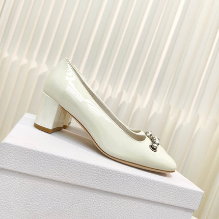 DIOR HIGH HEEL 55 MM 25S IN WHITE LAMBSKIN PEARL DETAILING