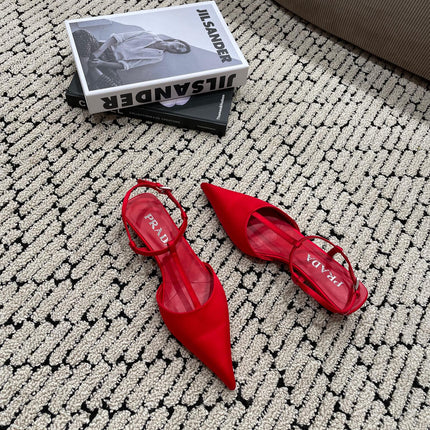 PRA SATIN SLINGBACK PUMPS CRIMSON