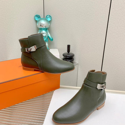 WOMEN'S NEO ANKLE BOOT IN ARMY GREEN CALFSKIN