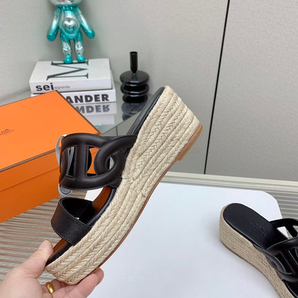 ITHEA 85 MM ESPADRILLE IN BLACK CALFSKIN