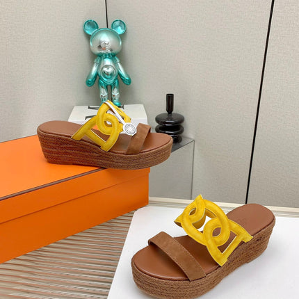 ITHEA 85 MM ESPADRILLE IN BRONZE BROWN AND AMBER YELLOW SUEDE