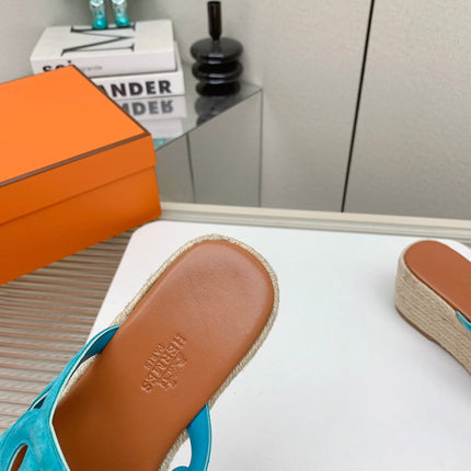 ITHEA 85 MM ESPADRILLE IN BRONZE BROWN AND CERULEAN BLUE SUEDE