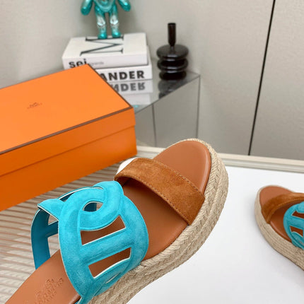 ITHEA 85 MM ESPADRILLE IN BRONZE BROWN AND CERULEAN BLUE SUEDE