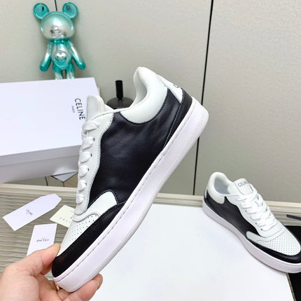 SNEAKER WITH TRIOMPHE IN BLACK AND WHITE CALFSKIN