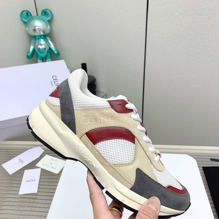 RUNNER CR-03 LOW LACE-UP IN WHITE MESH AND BEIGE CALFSKIN