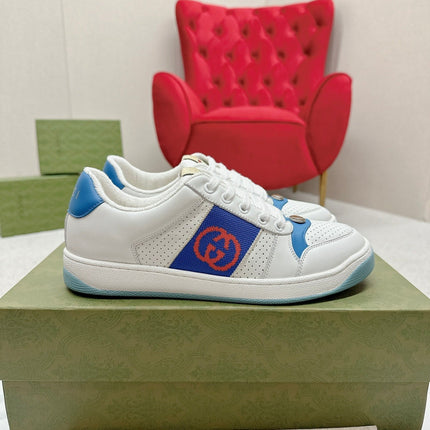 GG WOMEN'S SCREENER TRAINER WHITE AND BLUE CALFSKIN