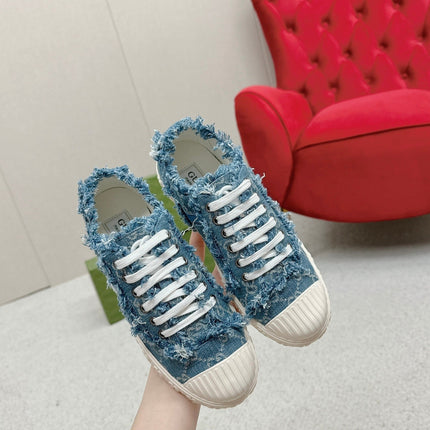 GG TRAINER SCALLOPED TOE BLUE DENIM