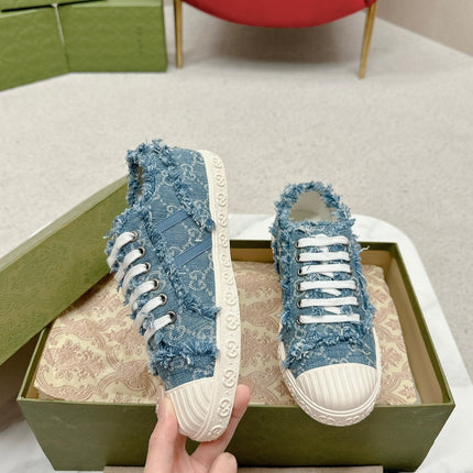 GG TRAINER SCALLOPED TOE BLUE DENIM