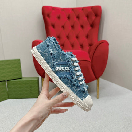 GG TRAINER SCALLOPED TOE BLUE DENIM