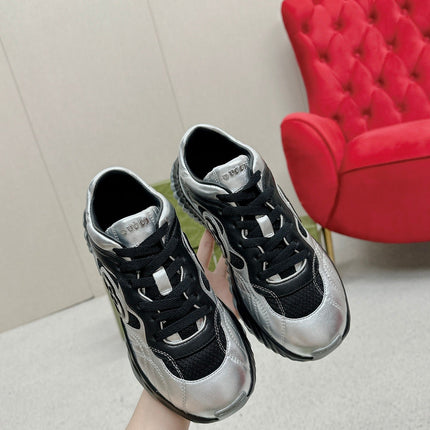 GG RIPPLE TRAINER LIGHT SILVER AND BLACK LAMBSKIN