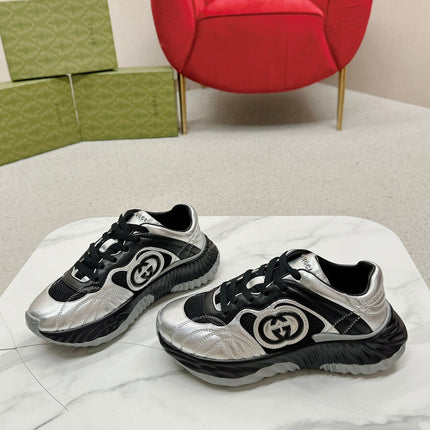 GG RIPPLE TRAINER LIGHT SILVER AND BLACK LAMBSKIN