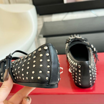 GG RIVETS BALLET FLAT BLACK HORIZONTAL STRAPS LAMBSKIN