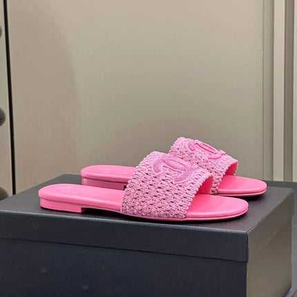 CC WOVEN SLIPPERS LIGHT PINK COWHIDE SOLE