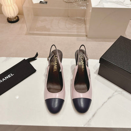 HIGH SLINGBACKS LIGHT PINK MIX BLACK SHEEPSKIN