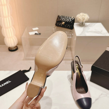 HIGH SLINGBACKS LIGHT PINK MIX BLACK SHEEPSKIN