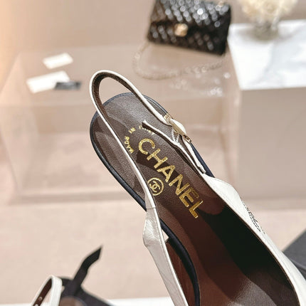 HIGH SLINGBACKS WHITE MIX BLACK SHEEPSKIN