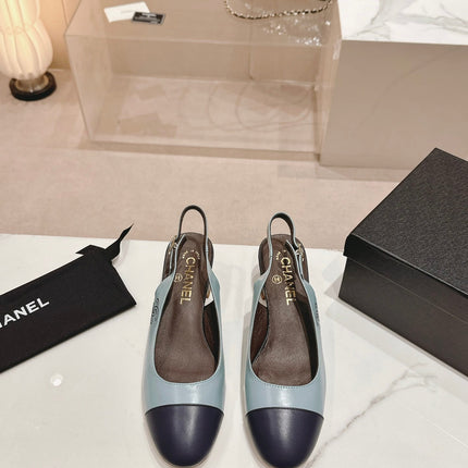 SLINGBACKS LIGHT BLUE MIX BLACK SHEEPSKIN