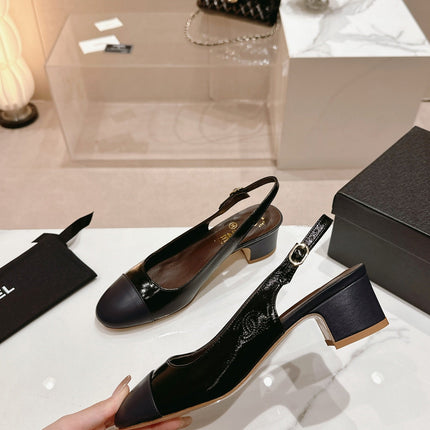 SLINGBACKS IN BLACK SHEEPSKIN