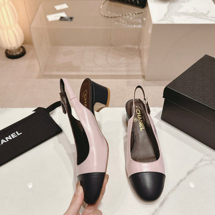 SLINGBACKS LIGHT PINK MIX BLACK SHEEPSKIN