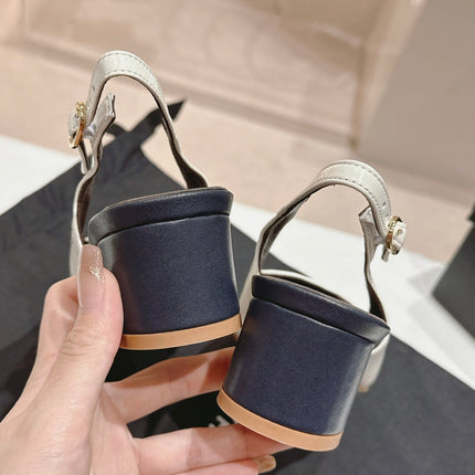 SLINGBACKS WHITE MIX BLACK SHEEPSKIN