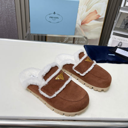 SUEDE AND SHEARLING MULES UMBER BROWN