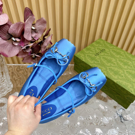 BALLET FLAT IN COBALT BLUE SILK WITH SILVER HARDWARE