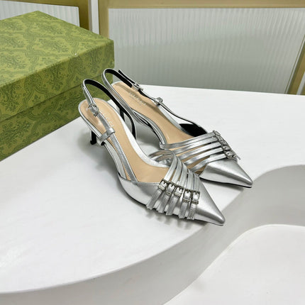 SLINGBACK PUMP 6 CM IN SILVER GLOSSY CALFSKIN