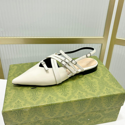 STRAPPY FLAT SLINGBACK IN WHITE GLOSSY CALFSKIN