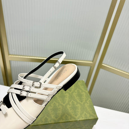 STRAPPY FLAT SLINGBACK IN WHITE GLOSSY CALFSKIN