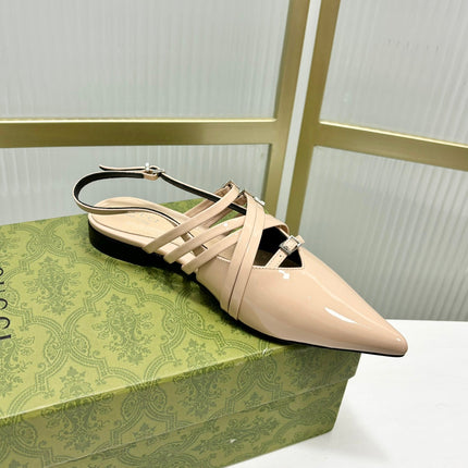 STRAPPY FLAT SLINGBACK IN BEIGE CREAM GLOSSY CALFSKIN