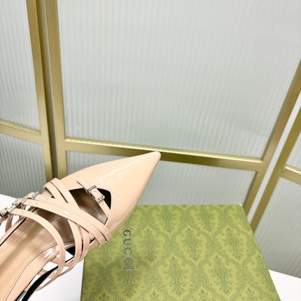 STRAPPY FLAT SLINGBACK IN BEIGE CREAM GLOSSY CALFSKIN