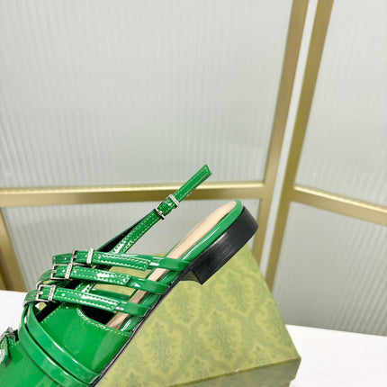STRAPPY FLAT SLINGBACK IN EMERALD GREEN GLOSSY CALFSKIN