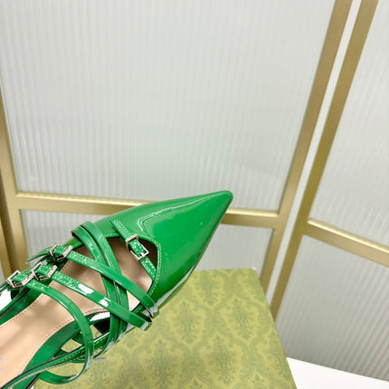 STRAPPY FLAT SLINGBACK IN EMERALD GREEN GLOSSY CALFSKIN