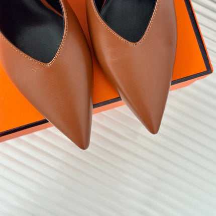 HIGH HEEL 75 MM POINTED- TOE SANDAL IN BRONZE BROWN CALFSKIN