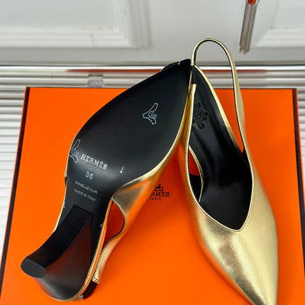 HIGH HEEL 75 MM POINTED- TOE SANDAL IN GOLD CALFSKIN
