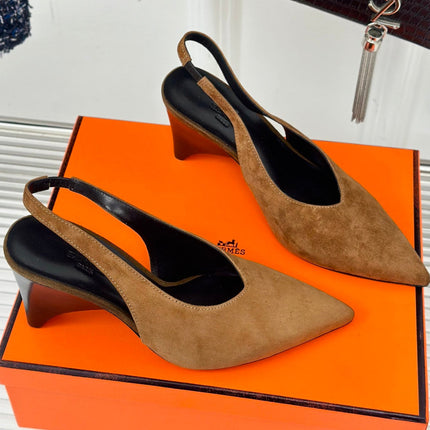HIGH HEEL 75 MM POINTED- TOE SANDAL IN CIDER BROWN SUEDE