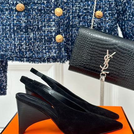 HIGH HEEL 75 MM POINTED- TOE SANDAL IN BLACK SUEDE