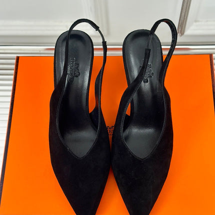 HIGH HEEL 75 MM POINTED- TOE SANDAL IN BLACK SUEDE