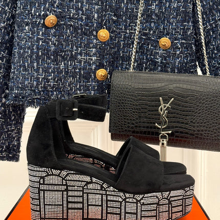 ILLUSION 35 SANDAL IN BLACK SUEDE WITH RHINESTONE DETAILS