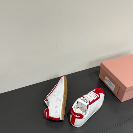 PLUME SNEAKERS IN WHITE NAPPA LAMBSKIN AND RED SUEDE