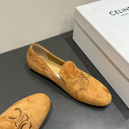 LOAFERS IN PEANUT BROWN SUEDE EMBROIDERED LOGO