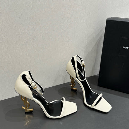 YSL HEELED SANDALS 25S 105 MM IN CREAM WHITE LAMBSKIN