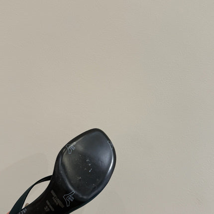 YSL HEELED THONG SANDALS 25S IN DARK ARMY GREEN SATIN WITH CRYSTAL