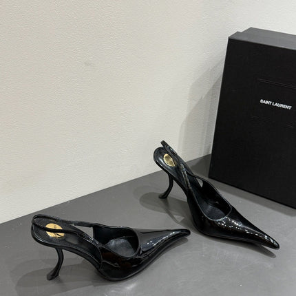 YSL HIGH SLINGBACK 25S IN BLACK GLOSSY LAMBSKIN
