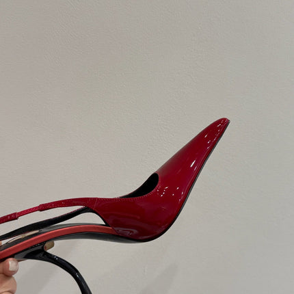 YSL HIGH SLINGBACK 25S IN DARK RED GLOSSY LAMBSKIN