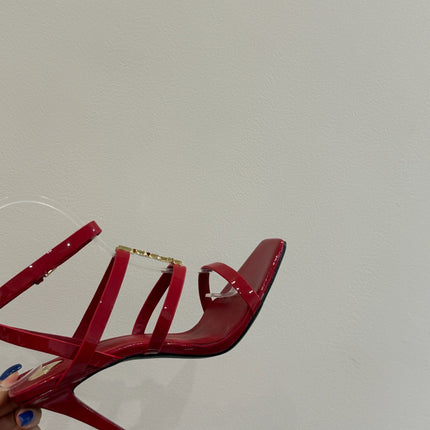 YSL SINGLE-STRAP HEELED SANDALS 25S IN RED LAMBSKIN