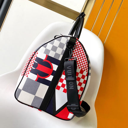 LV 25S SAC KEEPALL BANDOULIÈRE 50 IN MULTICOLOR CANVAS AND CALFSKIN TRIM